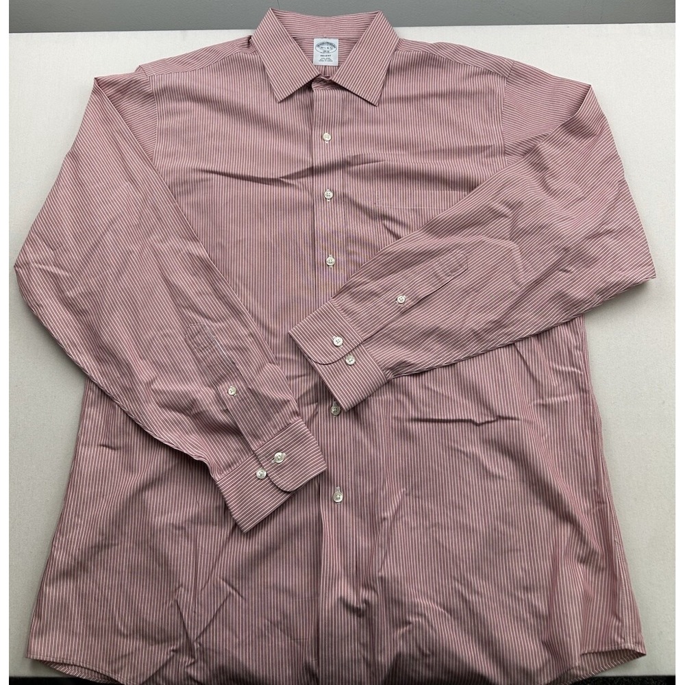 Brooks Brothers 1818 Regent Dress Shirt Mens 16.5 - 4/5 Red White Stripe Button